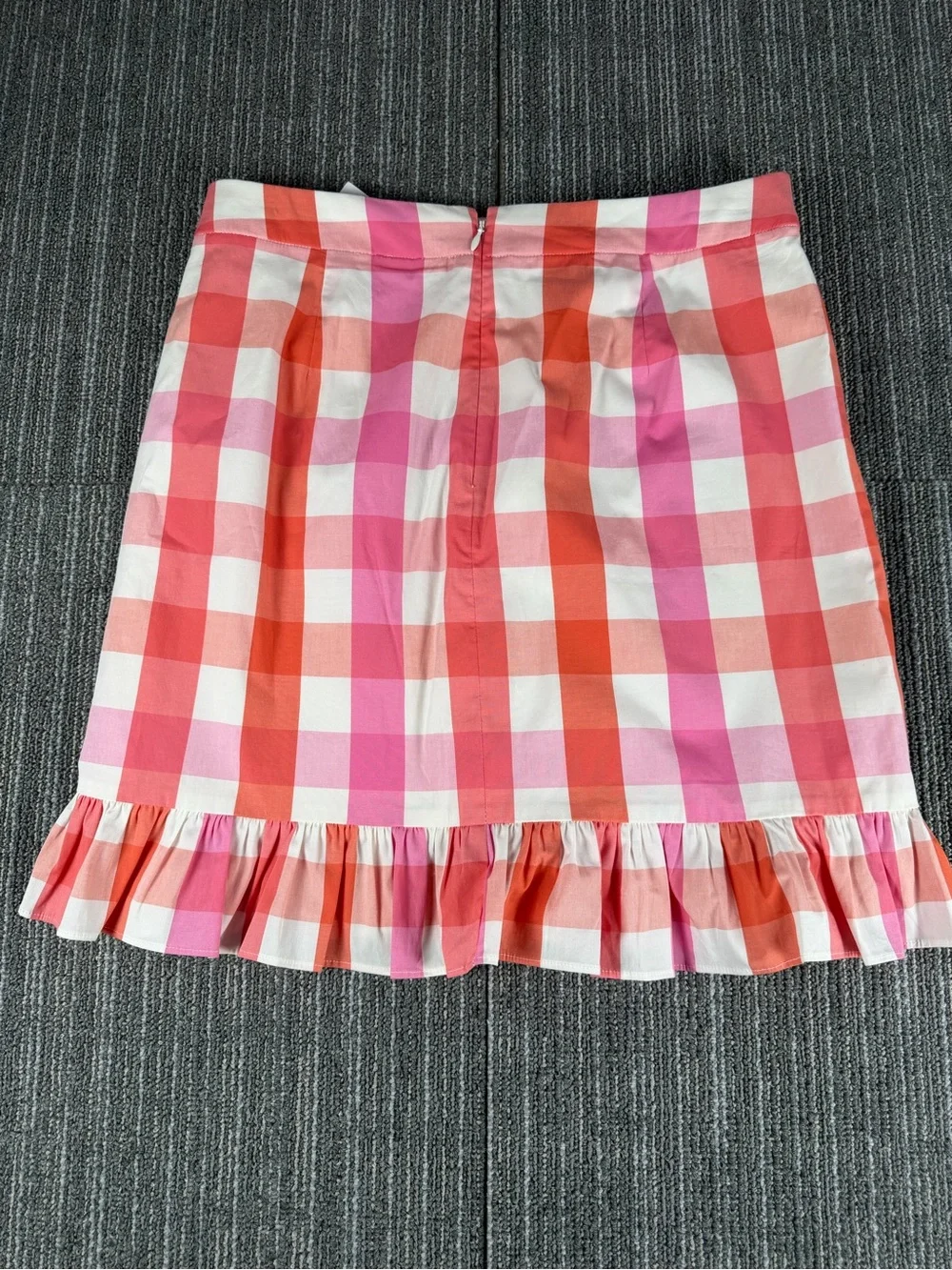 NWT J. Crew Pink/Orange Gingham Ruffled Pencil Skirt Size 6